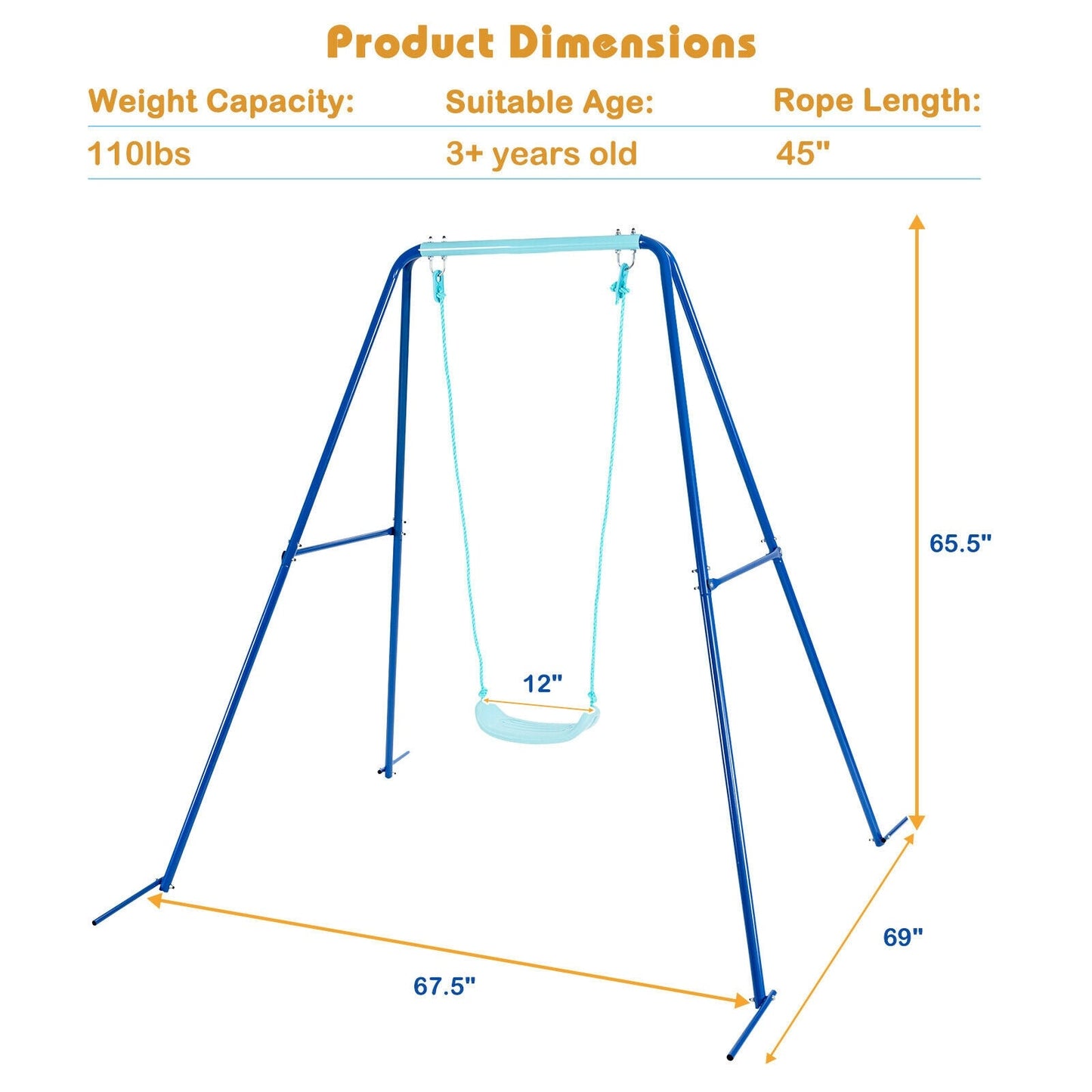 Outdoor Kids Swing Set with Heavy-Duty Metal A-Frame - Blue