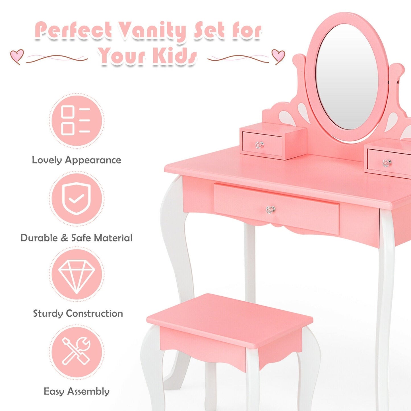Ensemble de Table de Maquillage pour Enfants Princesse - Rose