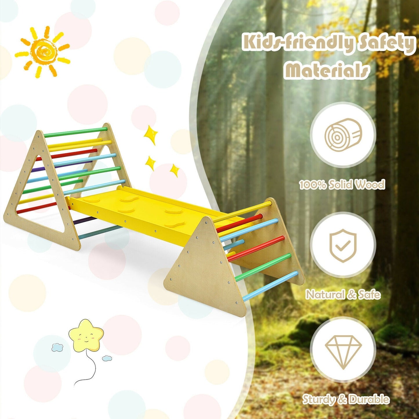 3-in-1 Wooden Triangle Climber Set with Ramp