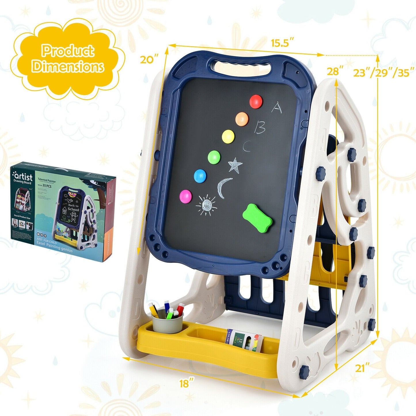 3-in-1 Kids Art Easel - Double-Sided Tabletop Easel with Accessories