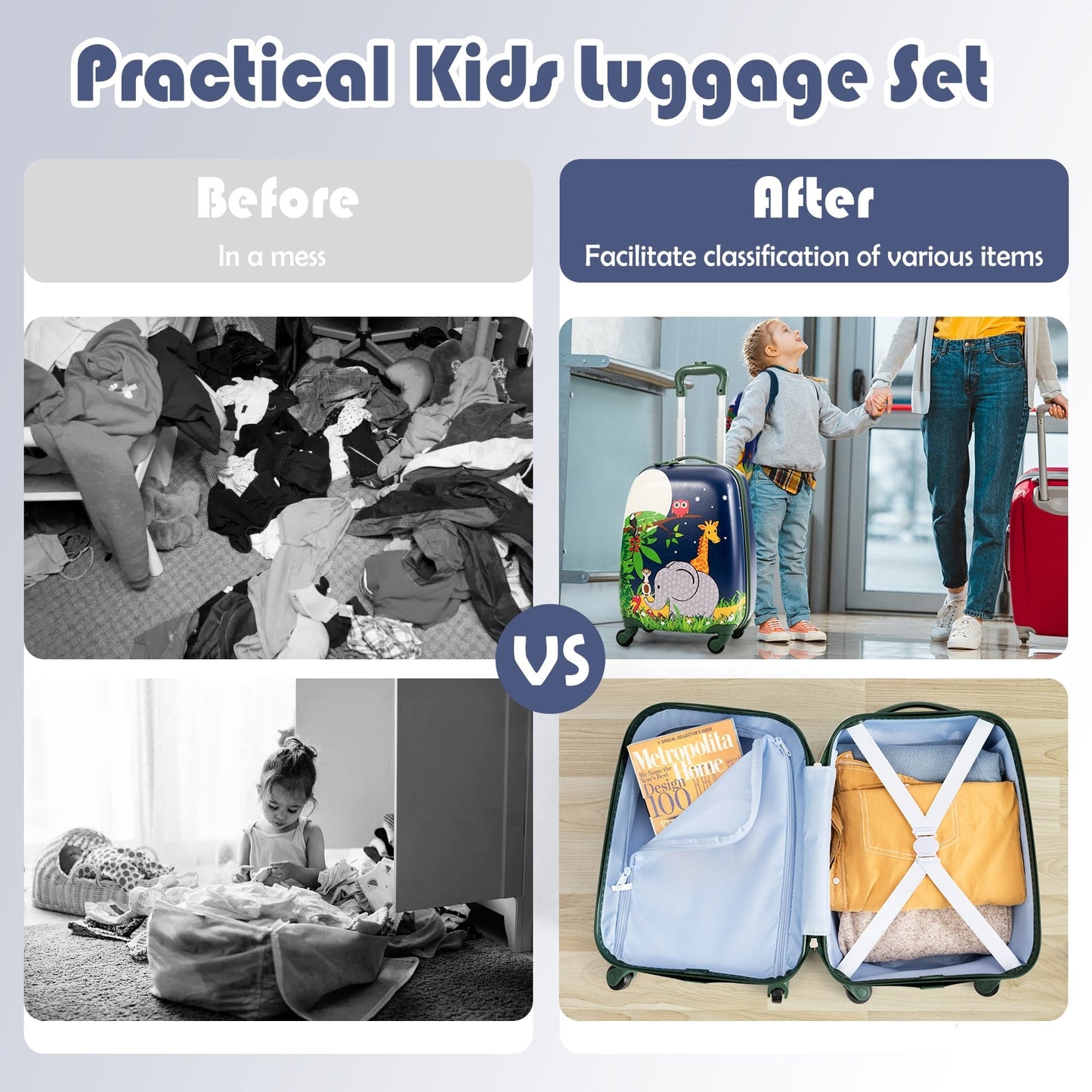 Kids 2-Piece Elephant Design Carry-On Luggage Set