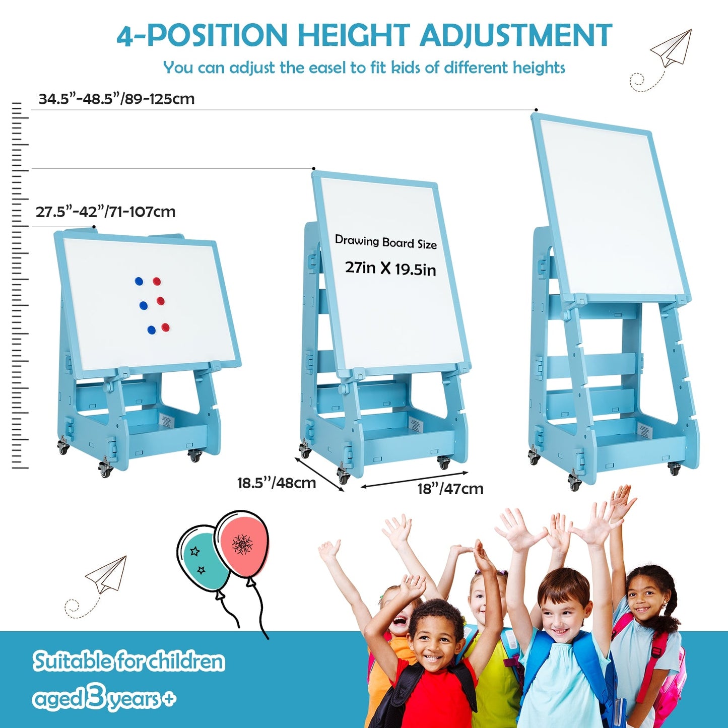 Chevalet d'art debout multifonctionnel pour enfants avec tableau effaçable à sec - Bleu