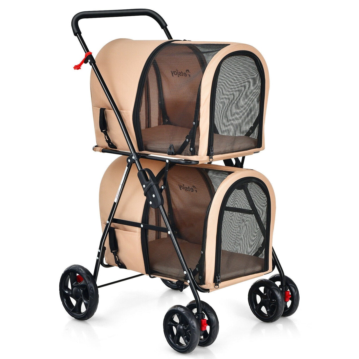 Carrito de Mascotas Doble 4 en 1 con Transportín Desmontable - Beige
