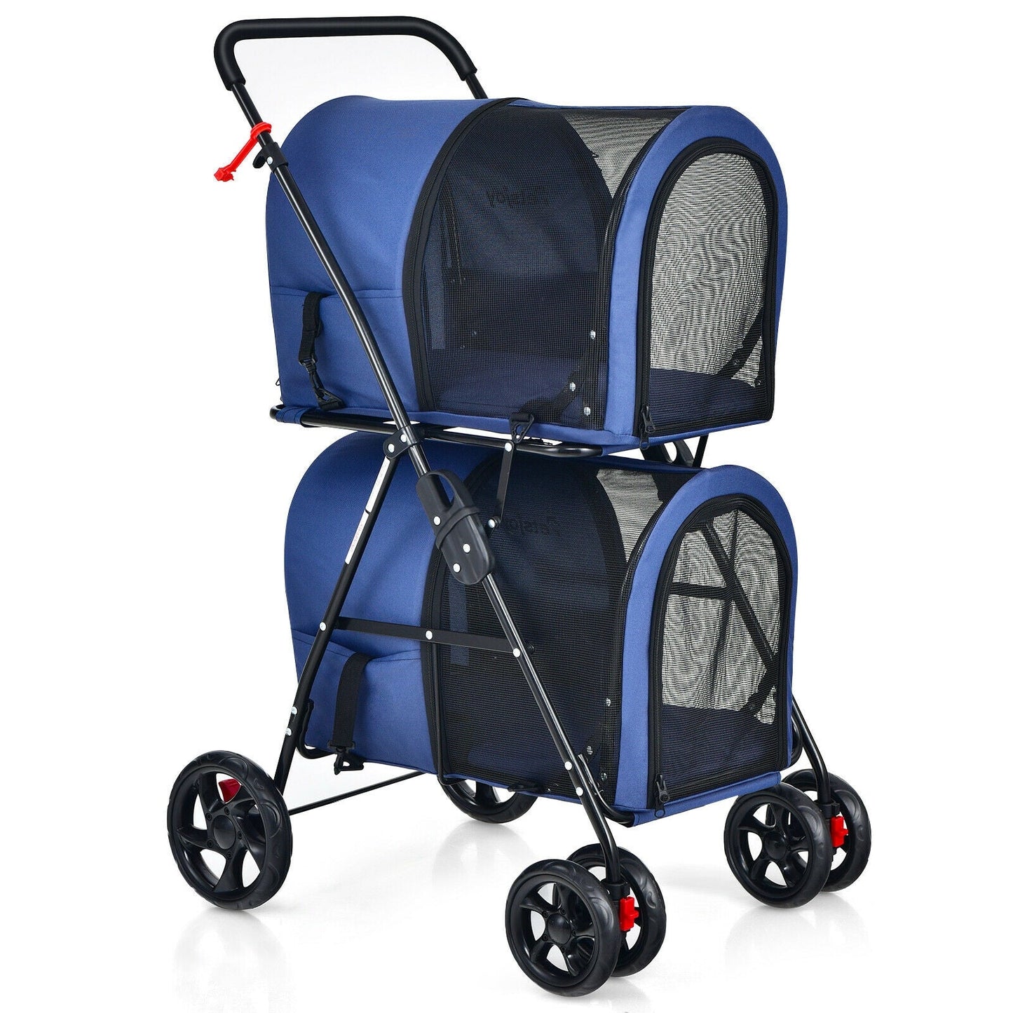 4-in-1 Double Pet Stroller with Detachable Carrier - Blue