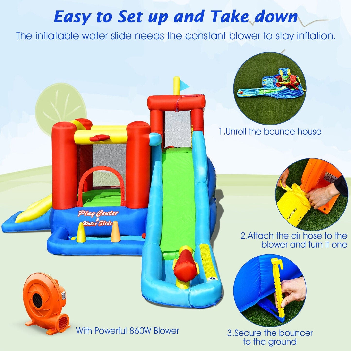 Maison de saut et toboggan gonflable pour enfants 9-en-1