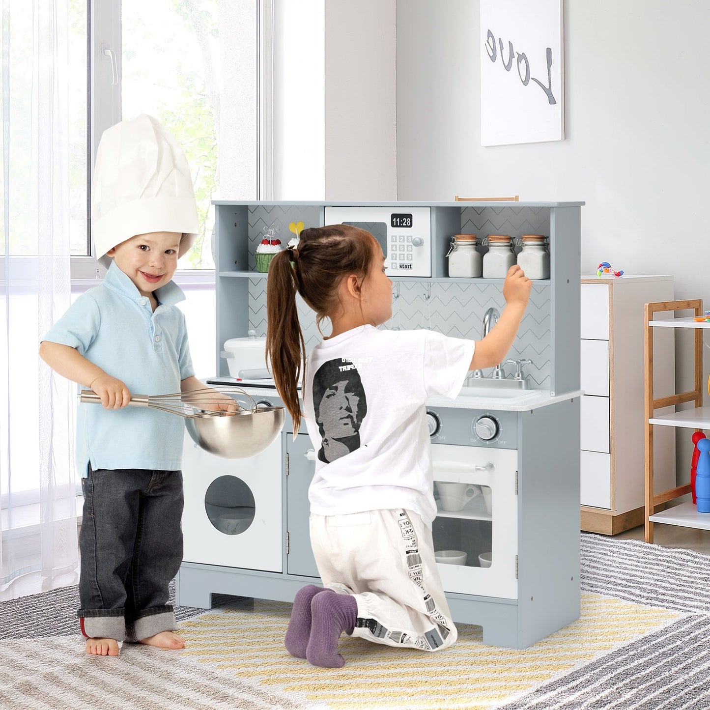Set de cuisine en bois pour jeu de rôle avec lumière et son
