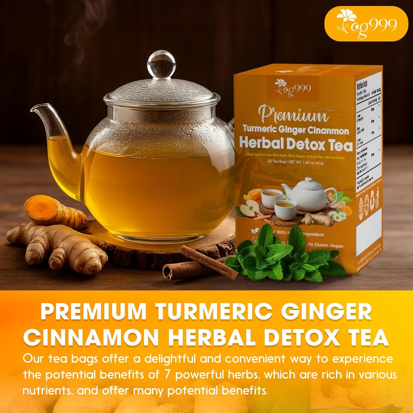 Mezcla de Té Herbal Premium de Jengibre, Cúrcuma y Canela