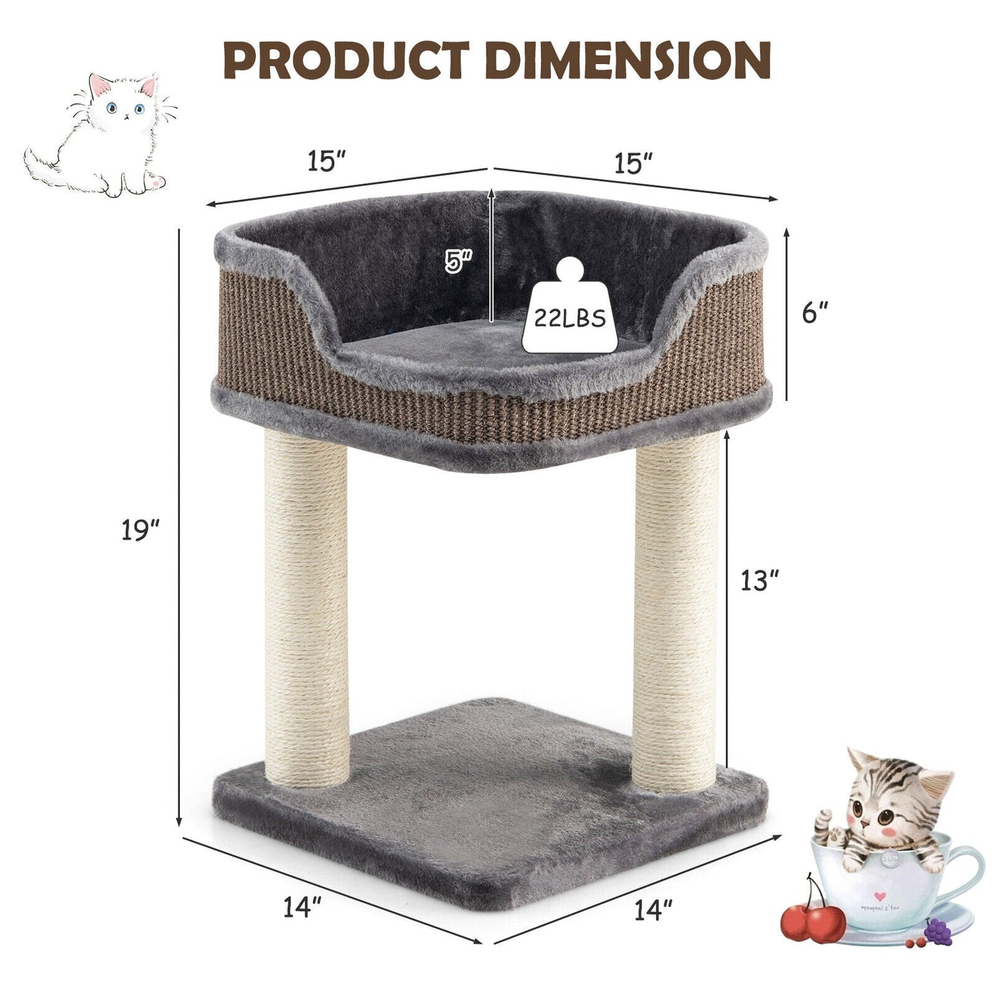 Multi-Level Cat Climbing Tree with Plush Perch - Gray