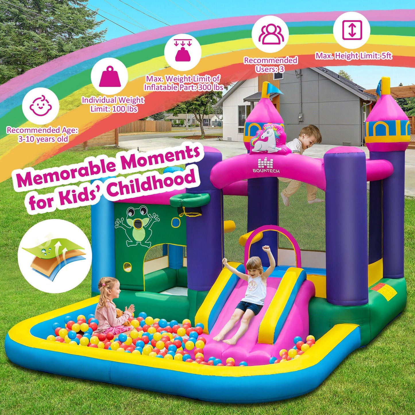 Castillo Inflable Unicornio 6 en 1 para Niños con Ventilador