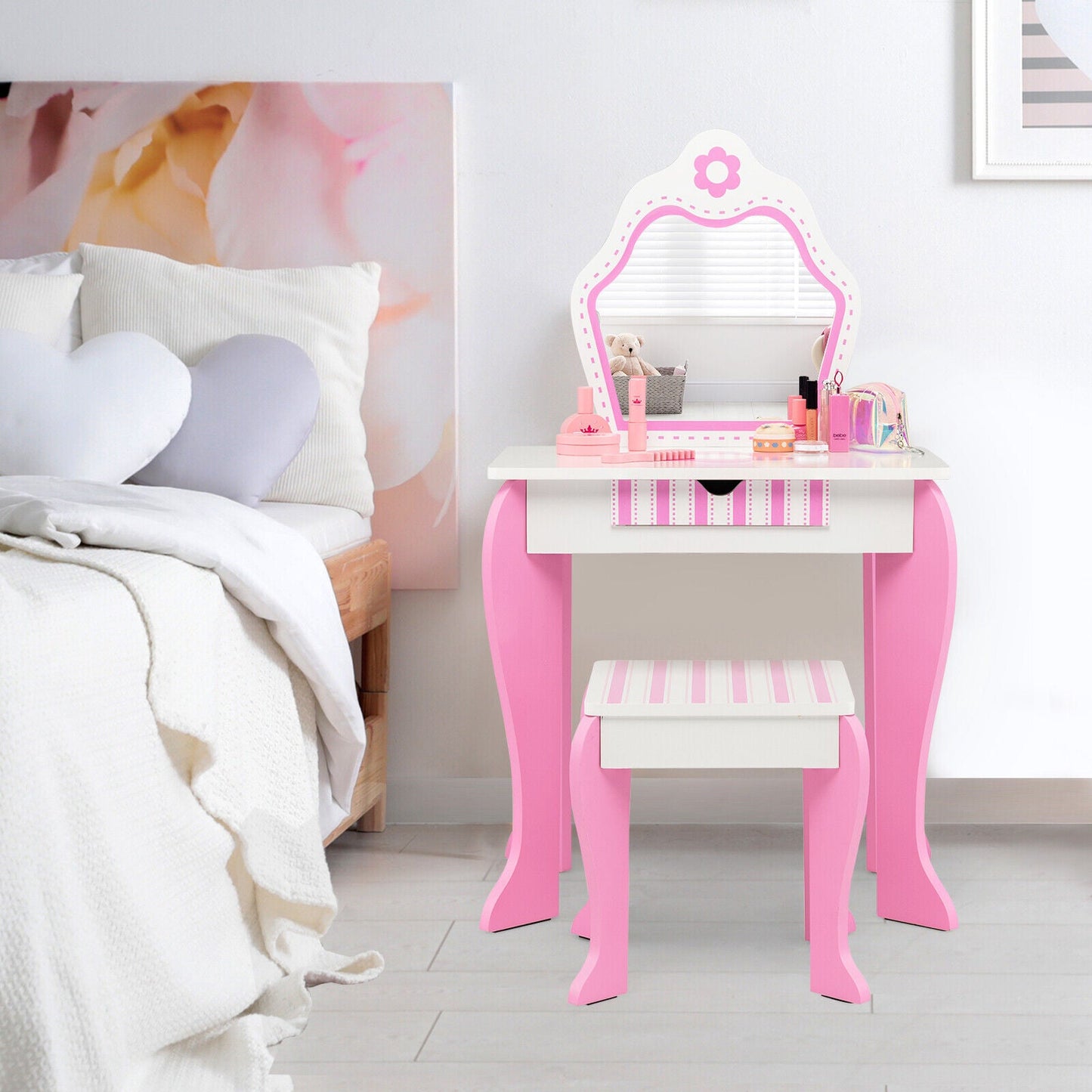 Conjunto de tocador 2 en 1 para niños pequeños con parte superior desmontable - Blanco