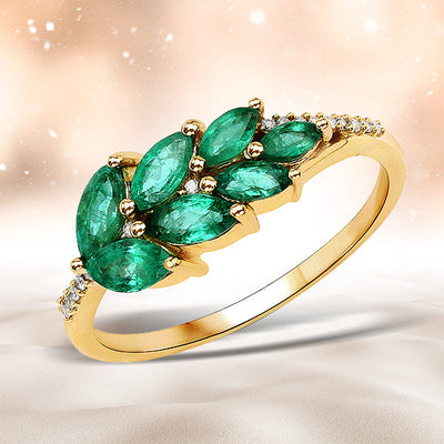 0.68 Carat Zambian Emerald & Diamond 14K Yellow Gold Engagement Ring