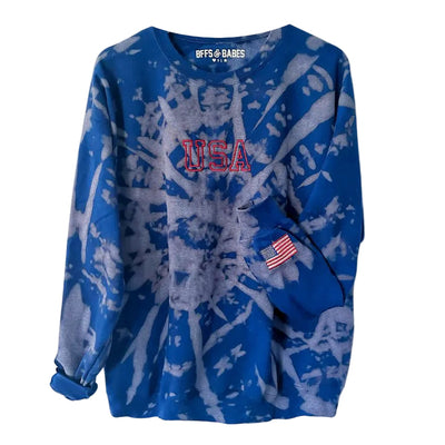 USA STITCH ♡ embroidered tie-dye sweatshirt with flag - Korvel