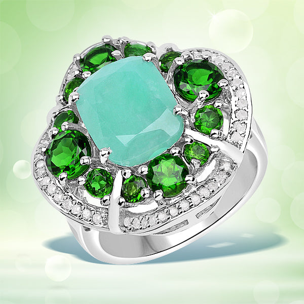 5.49 Carat Genuine Emerald & Diamond .925 Sterling Silver Engagement Ring