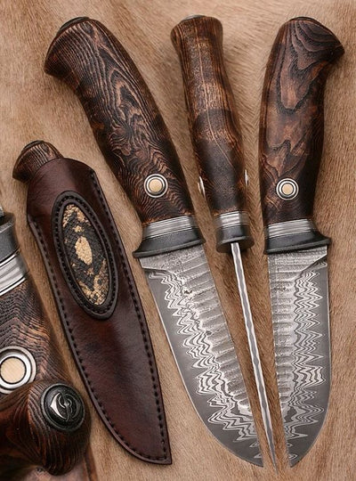 Premium Custom Damascus Steel Hunting Knife - 9-Inch Rosewood Handle with Steel Guard - Korvel