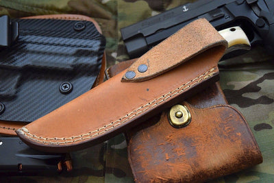 Premium Custom J2 Steel ELK Skinning Knife - 9" Bone Handle & Leather Sheath by KBS Knives - Korvel