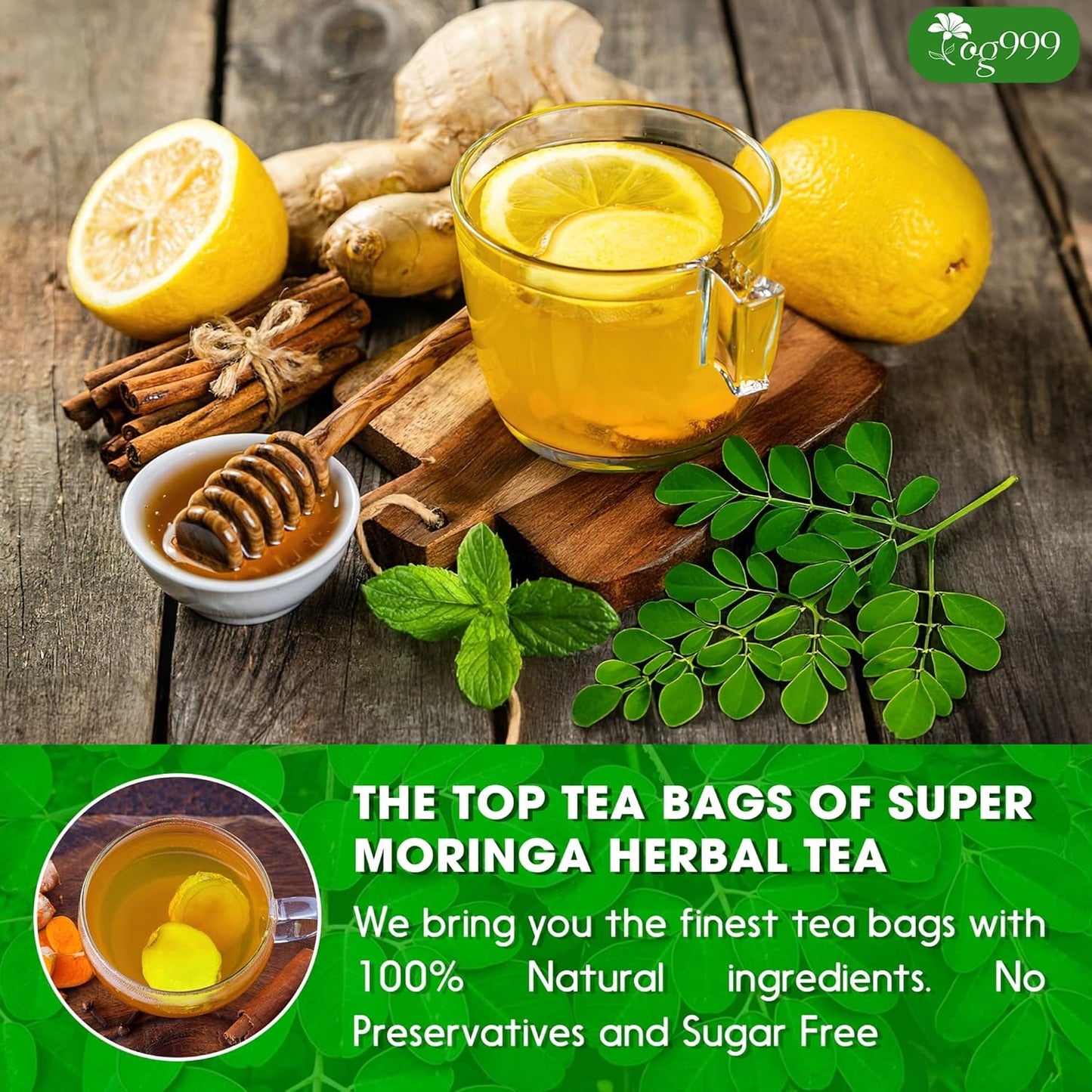 Premium Super Moringa Herbal Tea Bags - 20 Count