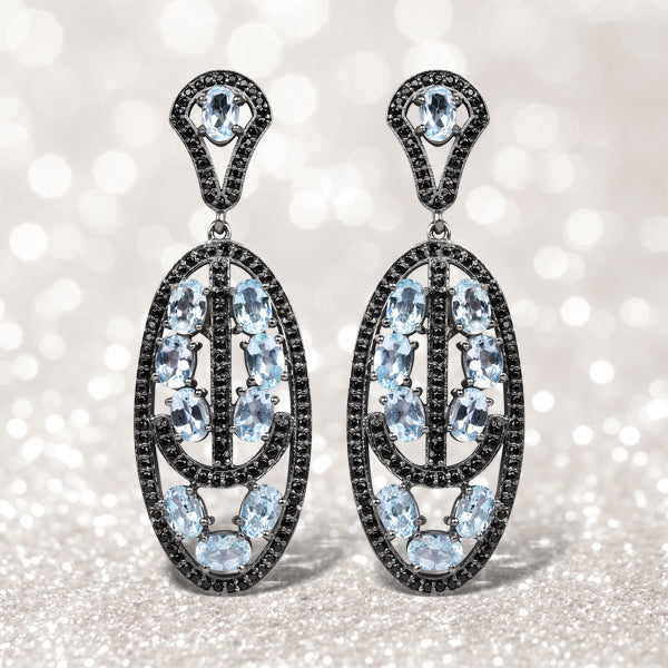 13.80 Carat Genuine Blue Topaz & Black Spinel Earrings