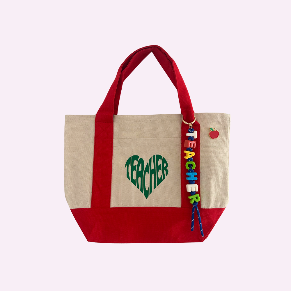 Teacher Tote Mini Canvas Bag with Apple Pin