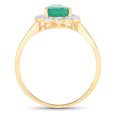 1.22 Carat Genuine Zambian Emerald & Diamond 14K Yellow Gold Ring