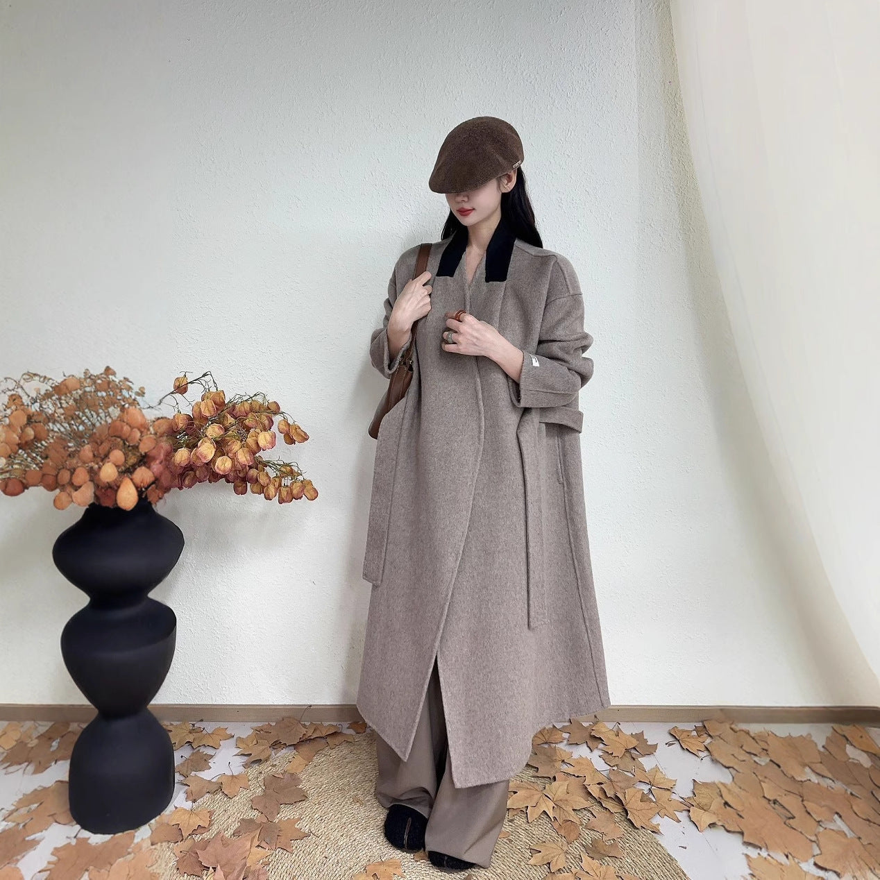Abrigo de lana elegante de doble cara en estilo coreano