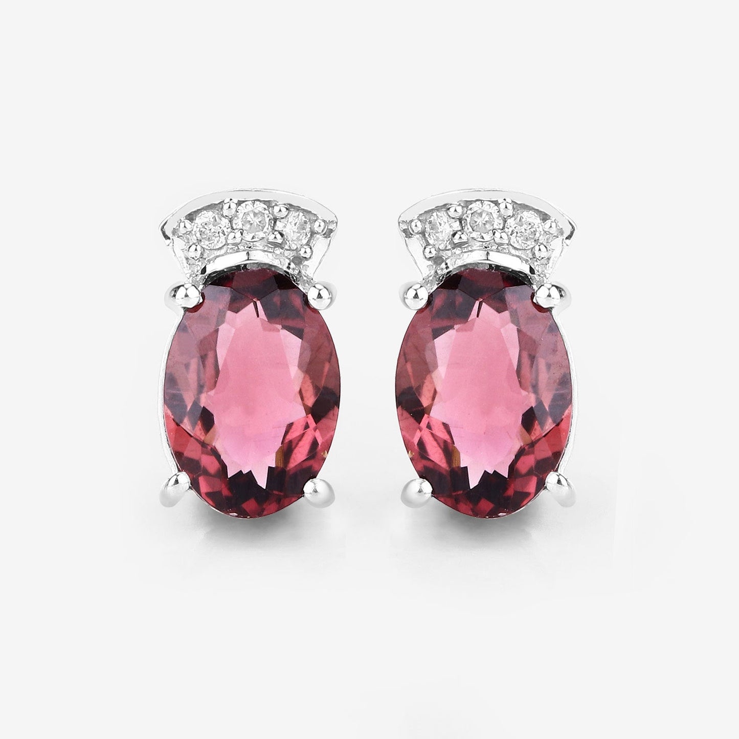 1.35 Carat Genuine Pink Tourmaline & White Diamond Earrings in 14K White Gold