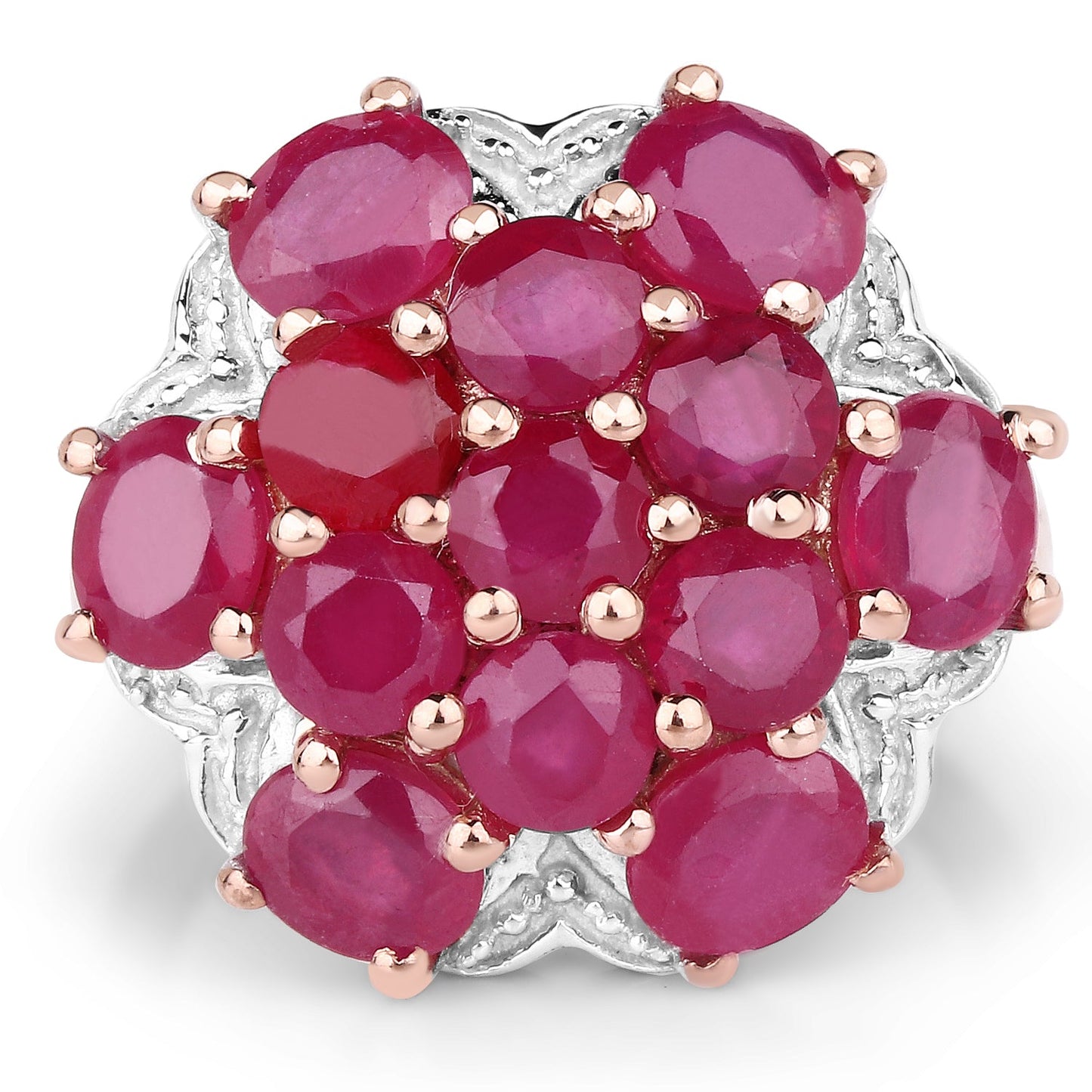 Anillo de Clúster de Rubíes Genuinos Baño de Oro Rosa de 14K