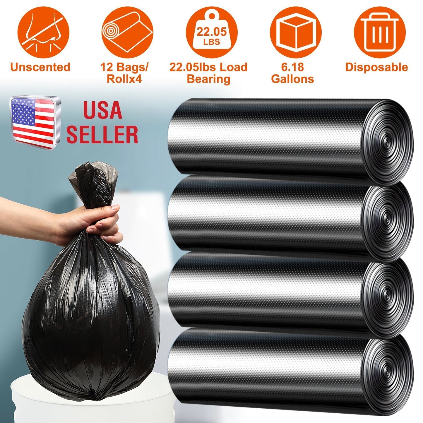 GBruno 4 Rolls Black Garbage Bags