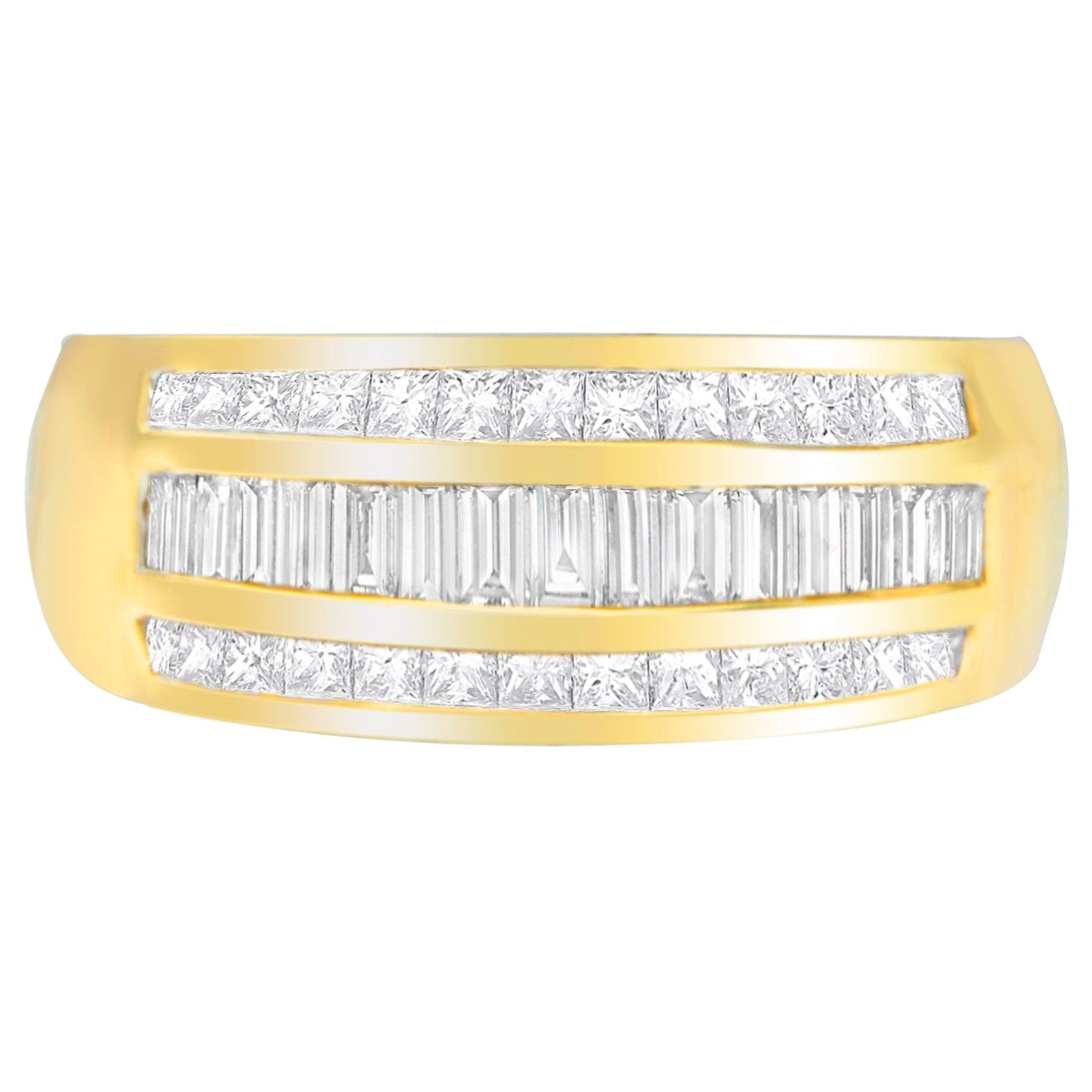 Bague en diamant princesse et baguette en or jaune 14K 1ct. TDW