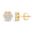 Pendientes de Stud de Diamante en Clúster Floral de Oro Amarillo de 14K
