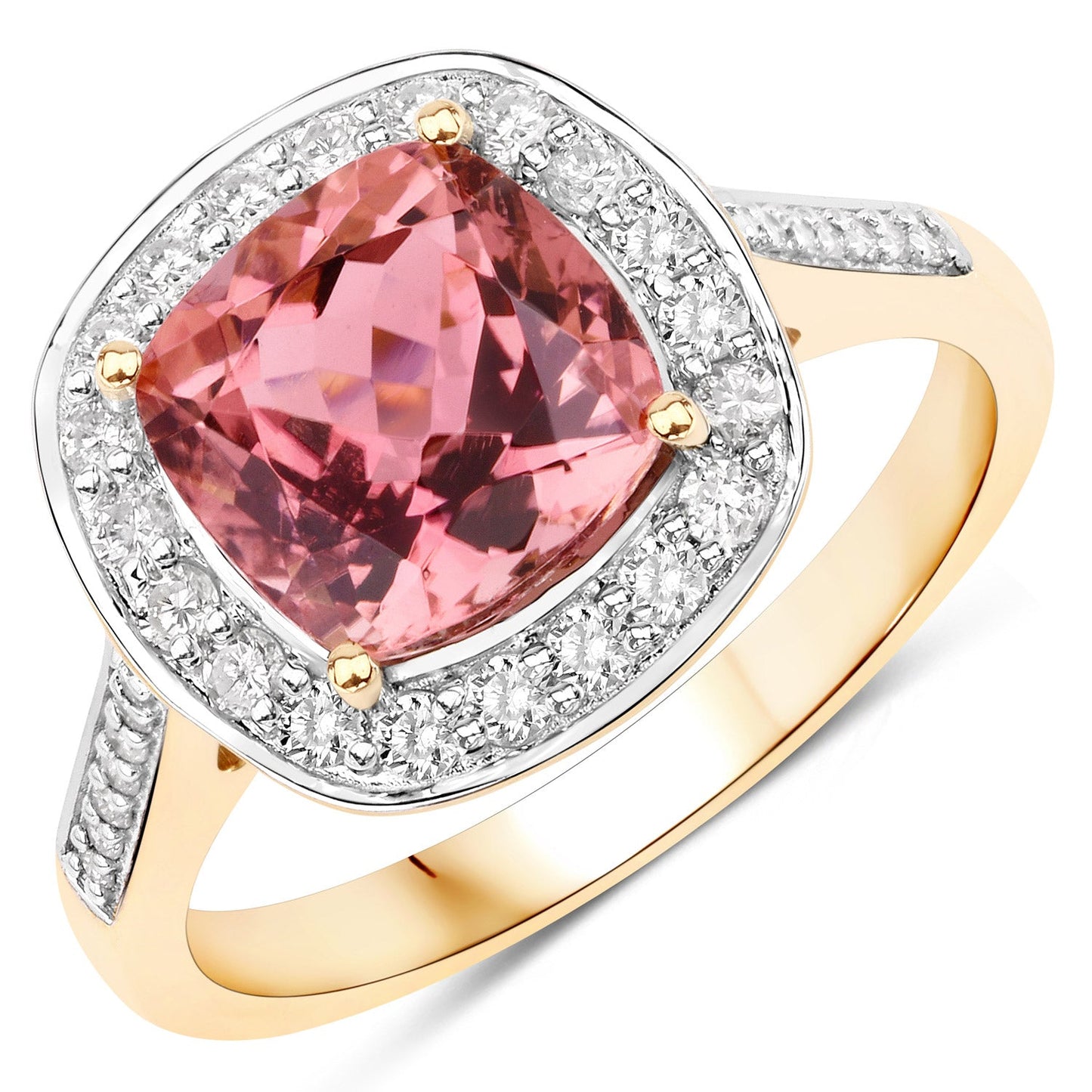 Bague en or 14K avec tourmaline rose royal de 2,71 carats et diamants