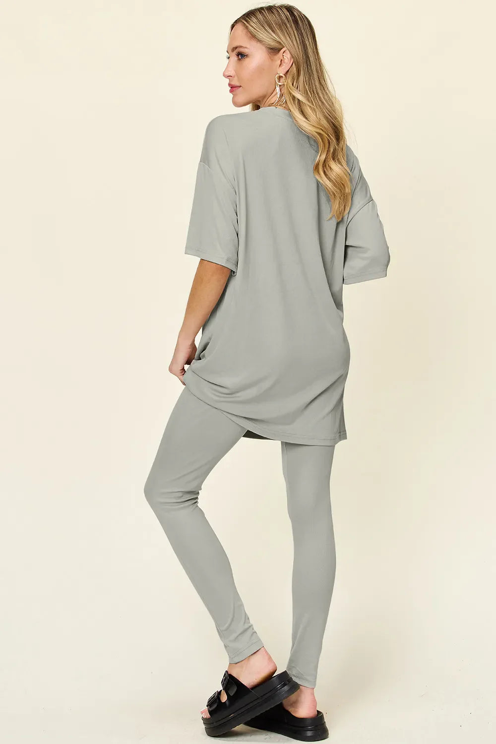 Double Take Full Size Round Neck T-Shirt and Leggings Set