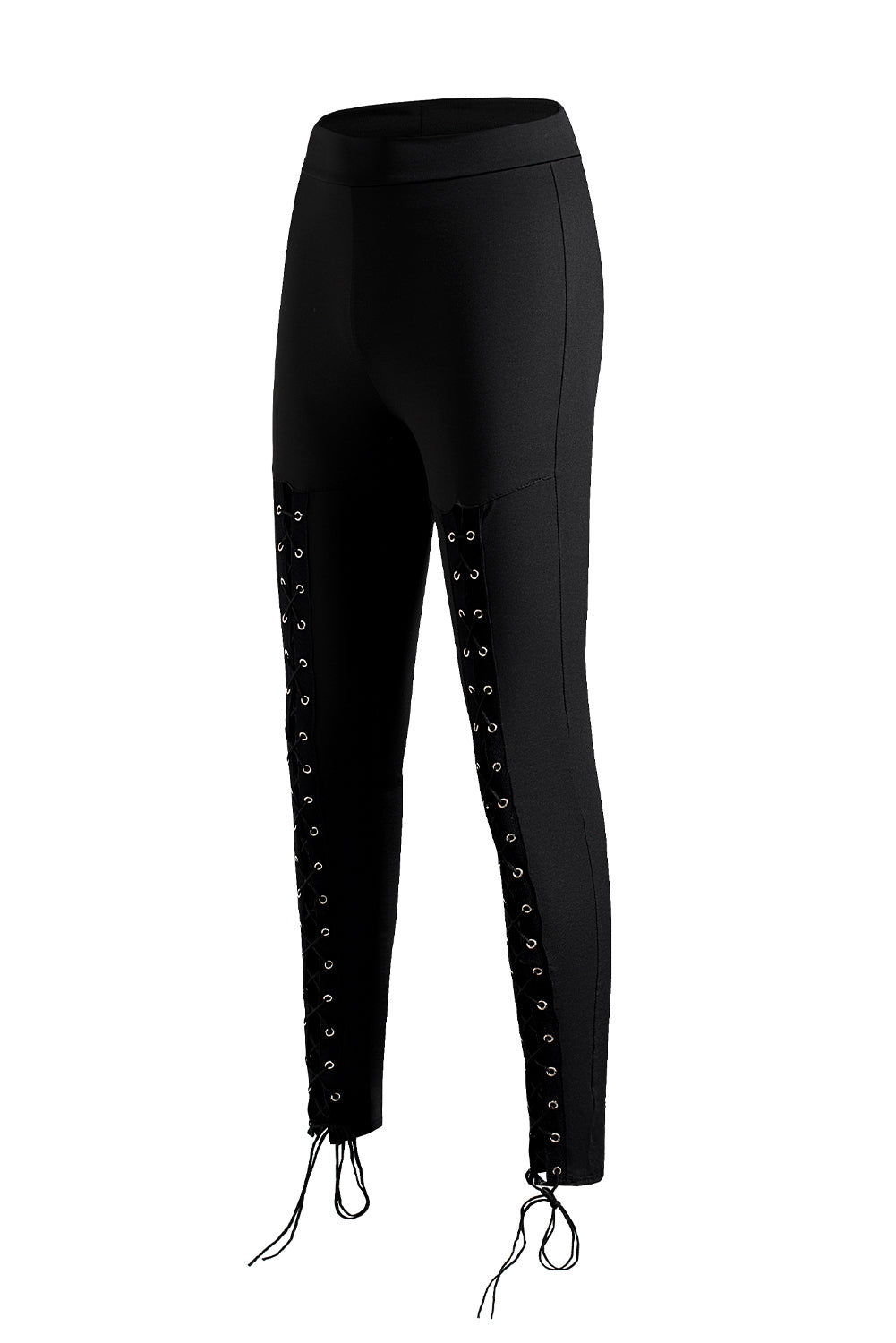 Black Grommet Lace Up Front Leggings - Korvel