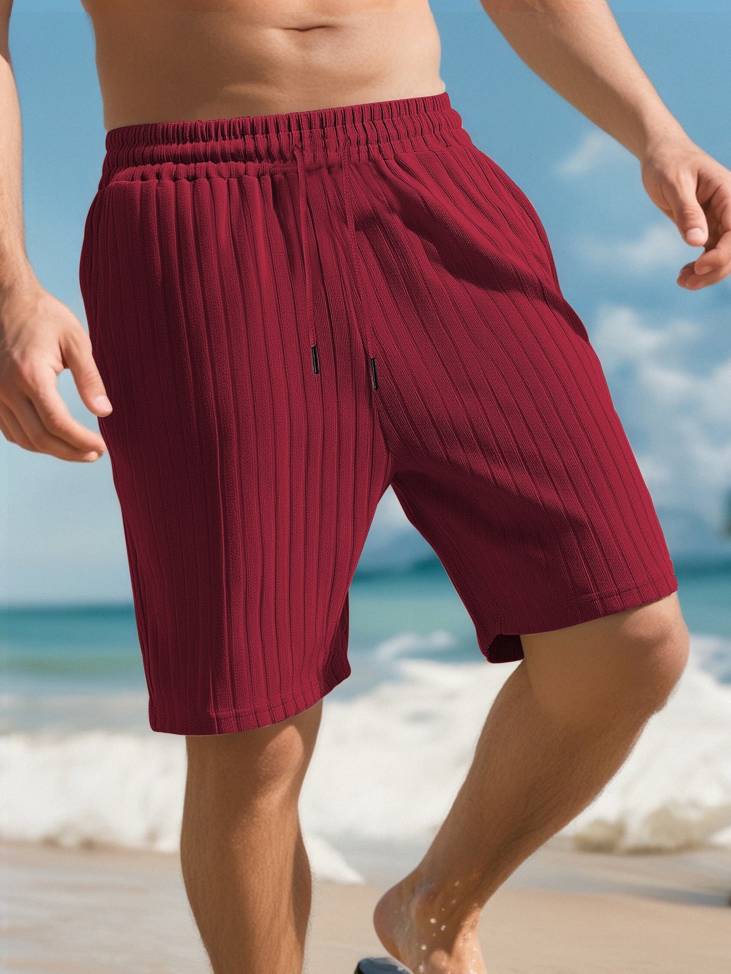 Men's Striped Jogger Shorts with Multi-Bag Design