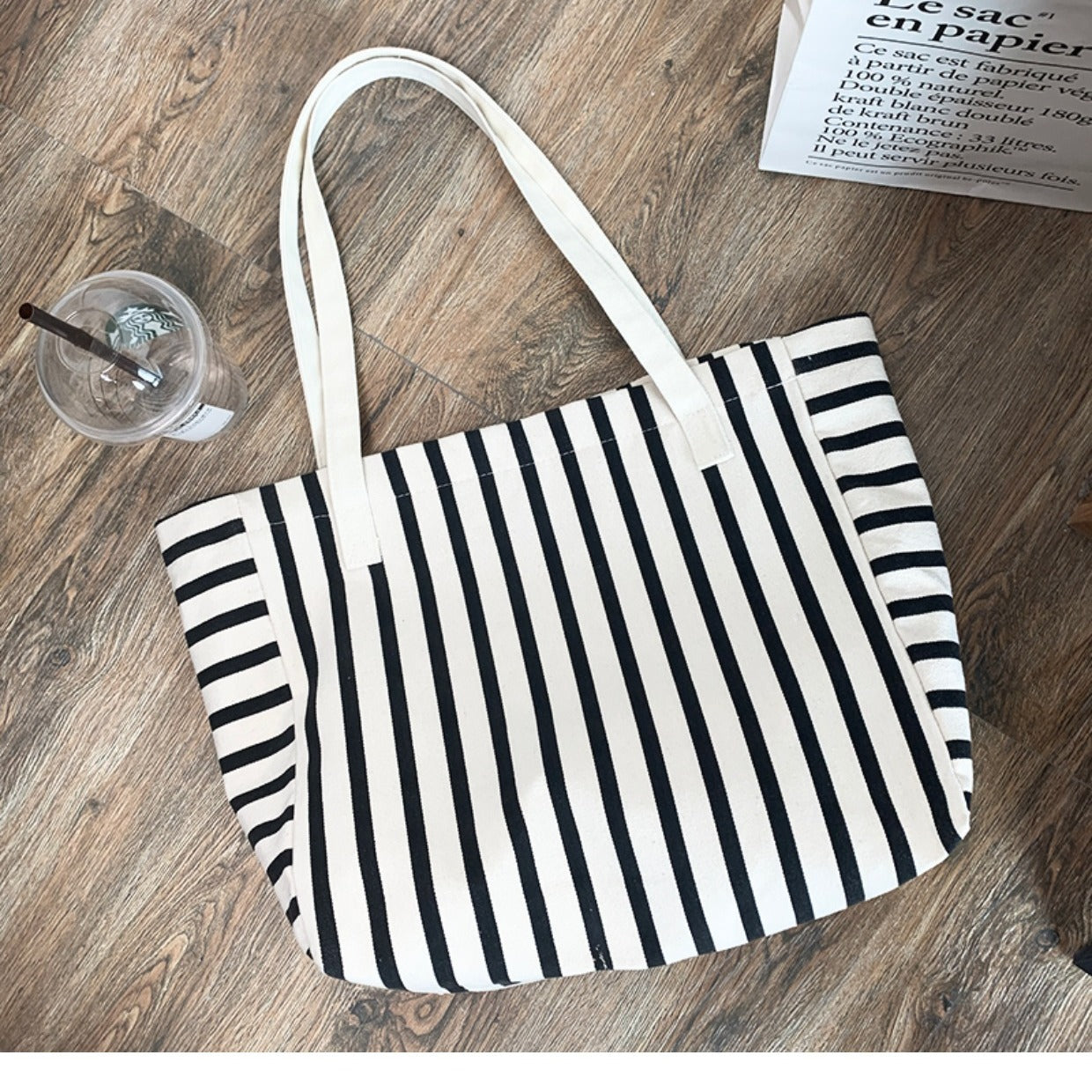Mochila de Lona a Rayas con Estilo para Mujeres - Gran Capacidad