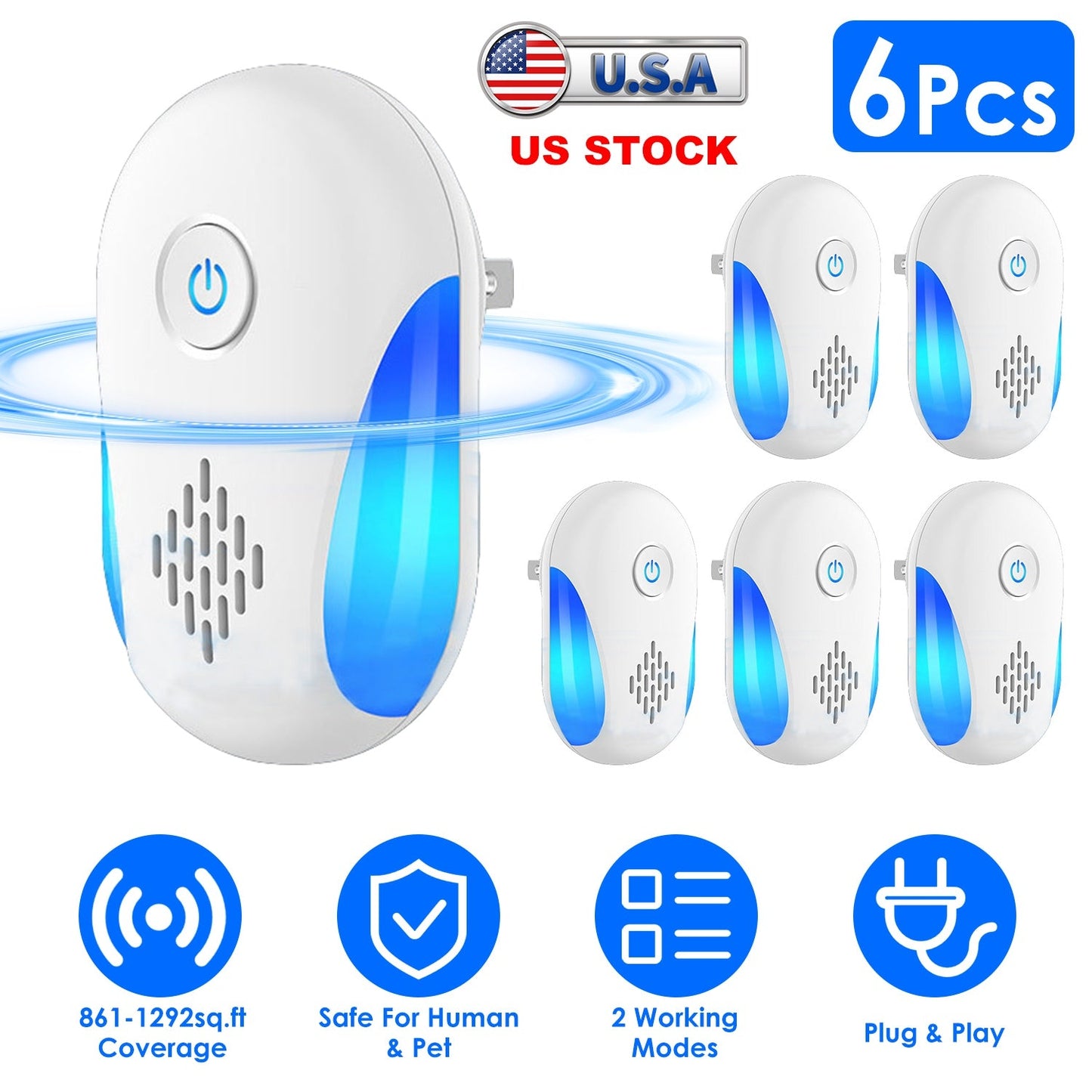 Pack de 6 répulsifs ultrasoniques pour le contrôle des nuisibles à l'intérieur