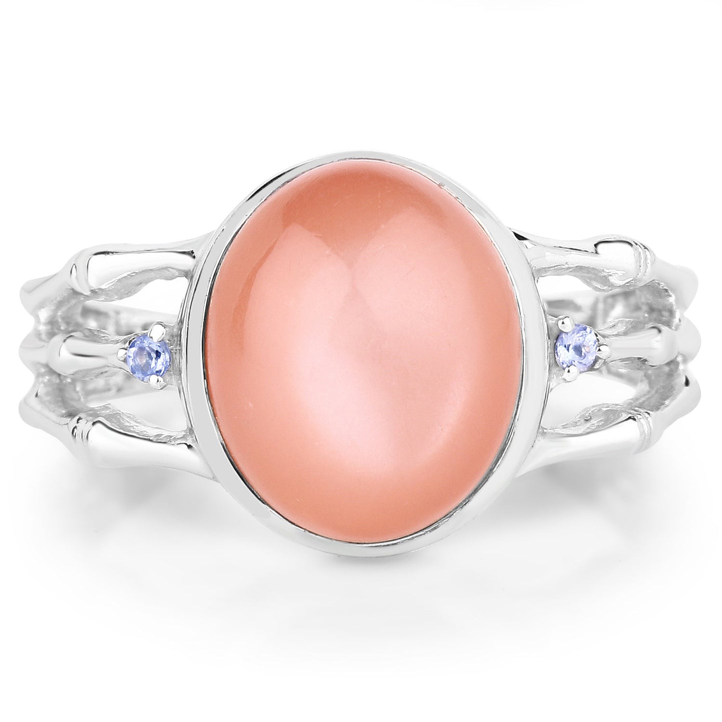 6.54 Carat Genuine Peach Moonstone & Tanzanite Sterling Silver Ring