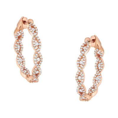 Pendientes de aro de diamantes de oro rosa de 10 quilates con cierre de palanca