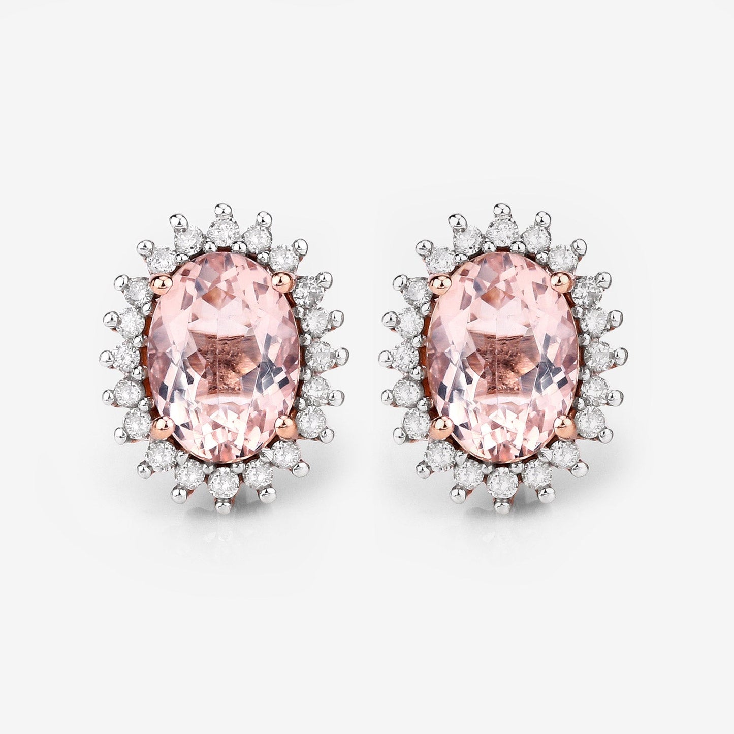 1.61 Carat Genuine Morganite and White Diamond Halo Earrings
