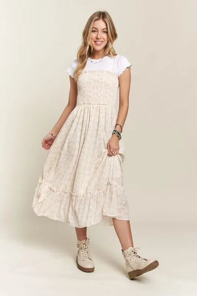Summer Smocked Floral Ruffled Hem Cami Dress