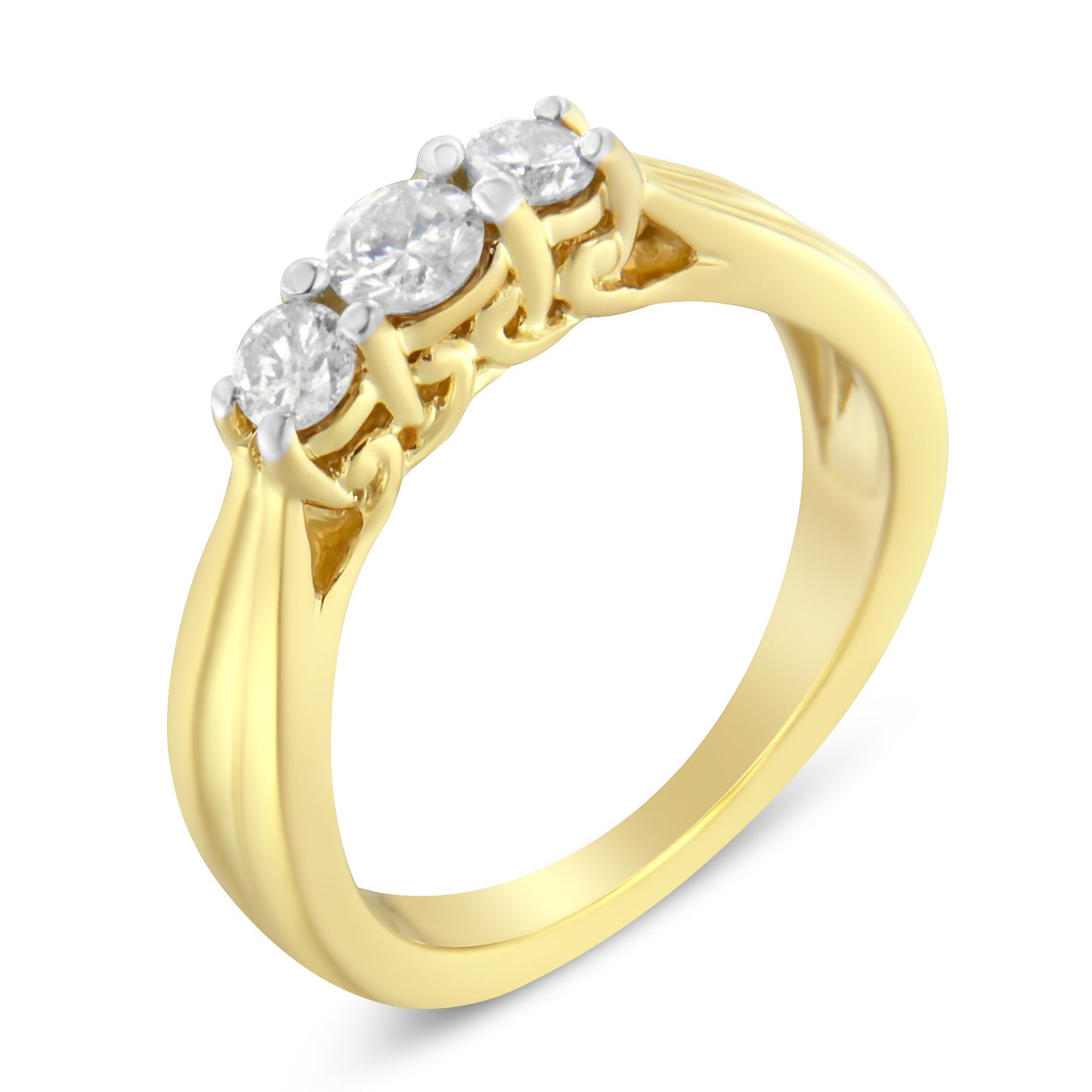 Bague de fiançailles en diamant à trois pierres en or jaune 10K