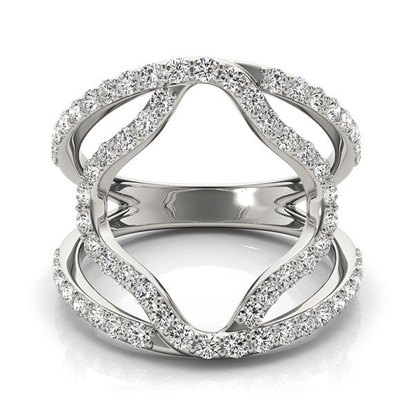 Anillo de Doble Banda Estilo Flor de Diamante en Oro Blanco de 14k