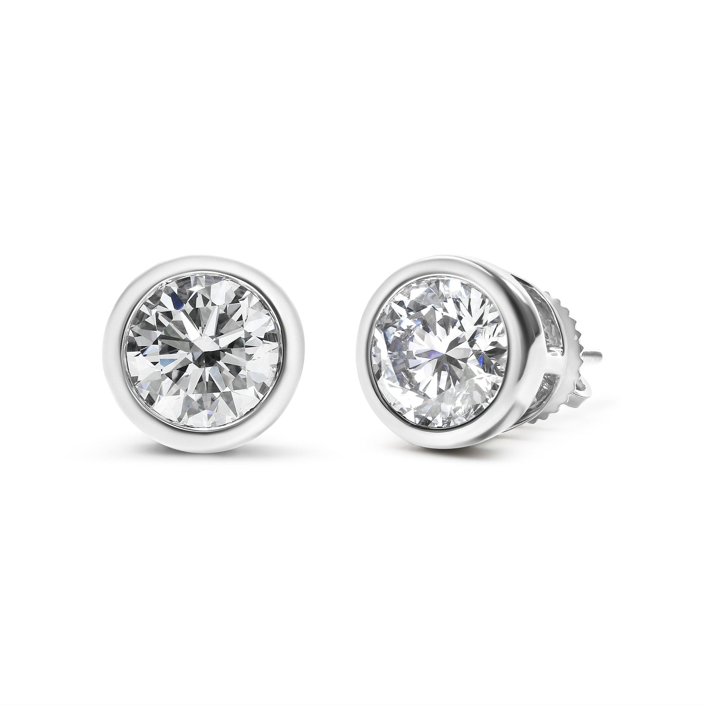 14K White Gold Lab Grown Diamond Bezel Solitaire Stud Earrings