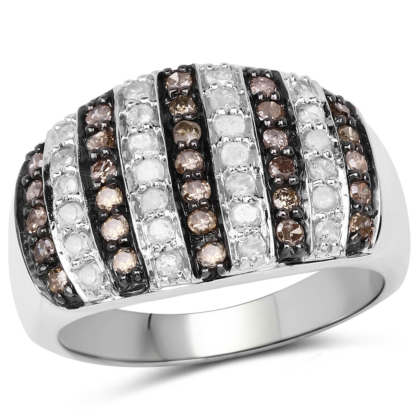 0.83 Carat Genuine Champagne and White Diamond Sterling Silver Ring