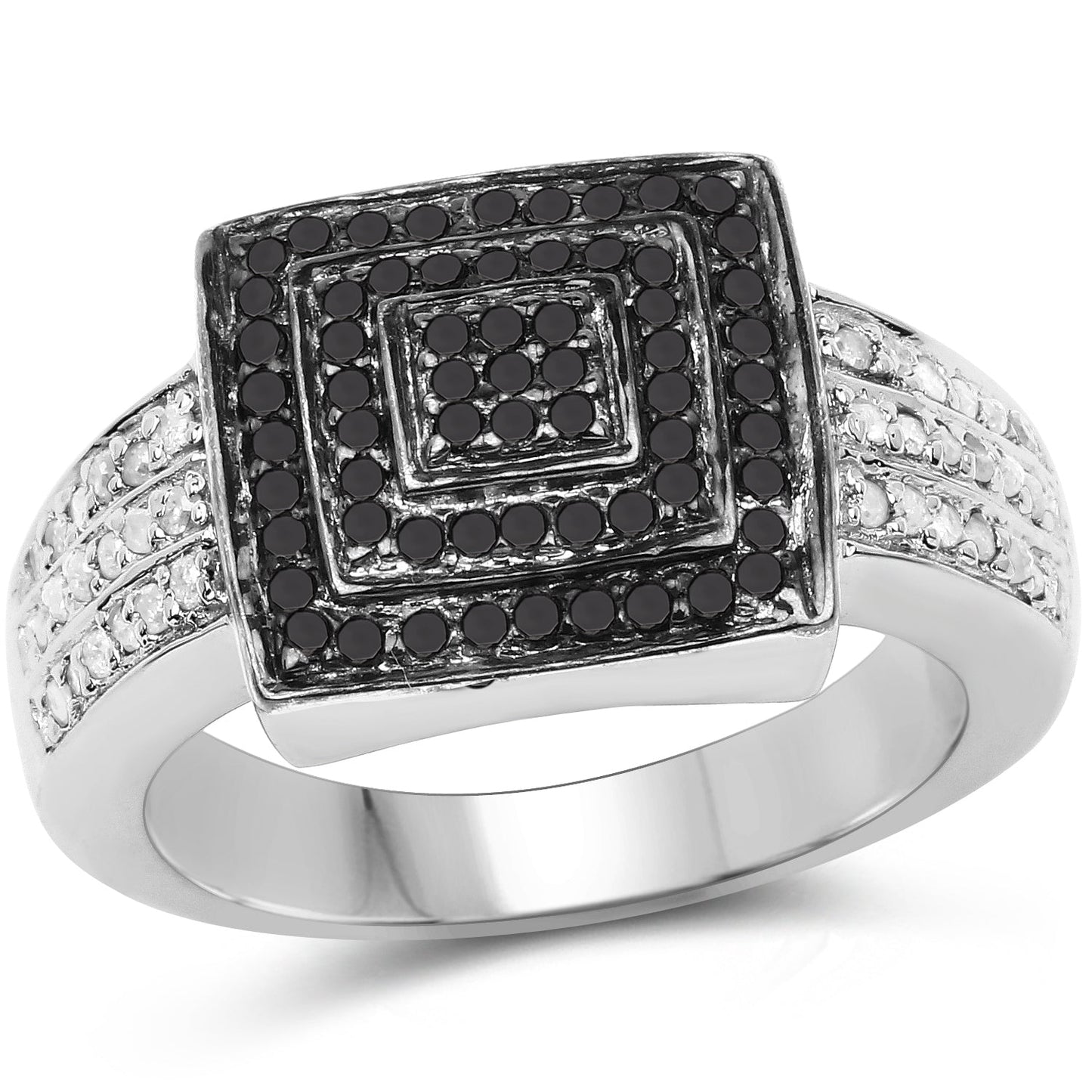 Bague en argent sterling avec diamants noirs et blancs de 0,55 carat