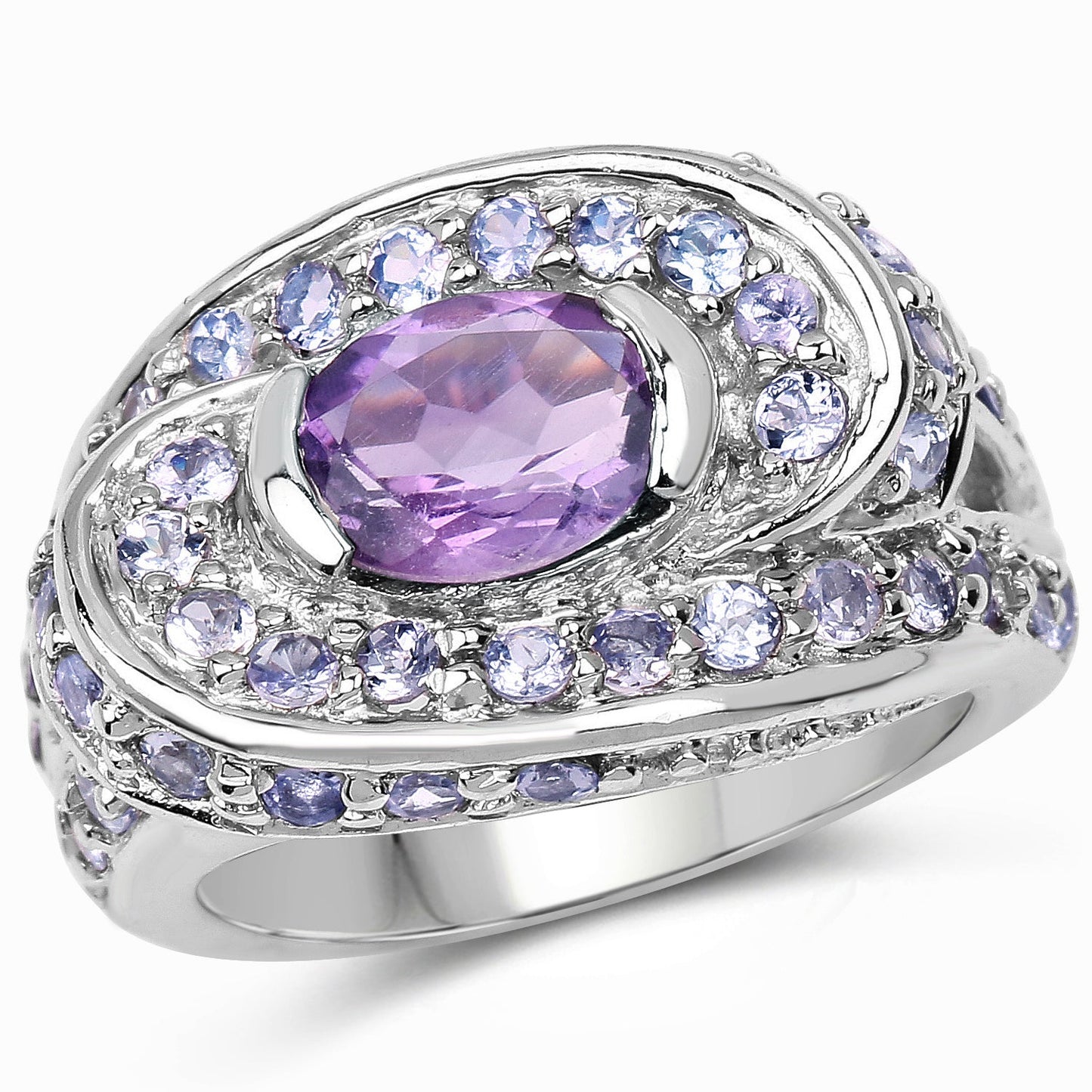 2.76 Carat Genuine Amethyst and Tanzanite Sterling Silver Ring