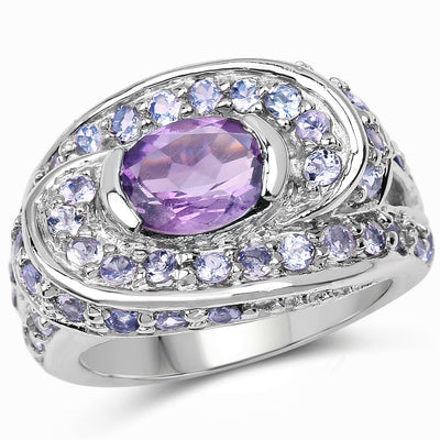 Bague en argent sterling avec améthyste et tanzanite de 2,76 carats