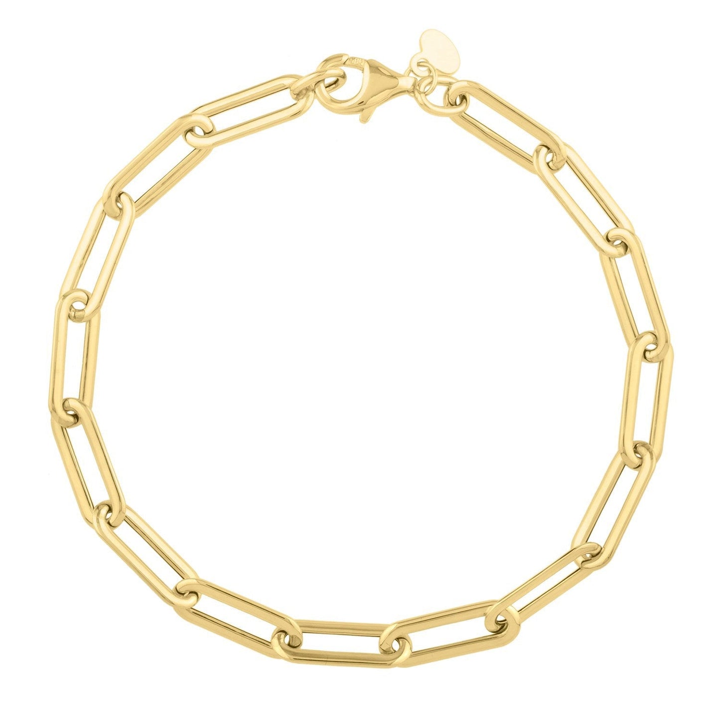 14k Yellow Gold Long Domed Paperclip Chain Bracelet