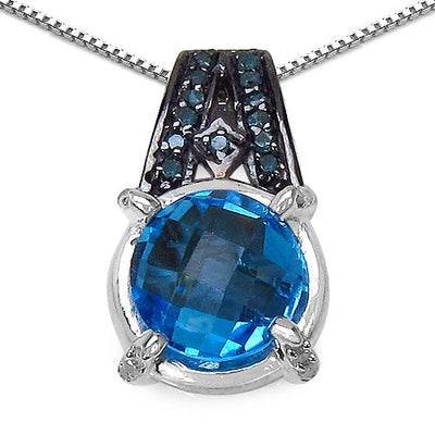 4.94 Carat Genuine Swiss Blue Topaz & Diamond Pendant in Sterling Silver