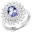 2.35 Carat Genuine Tanzanite & White Zircon Sterling Silver Ring