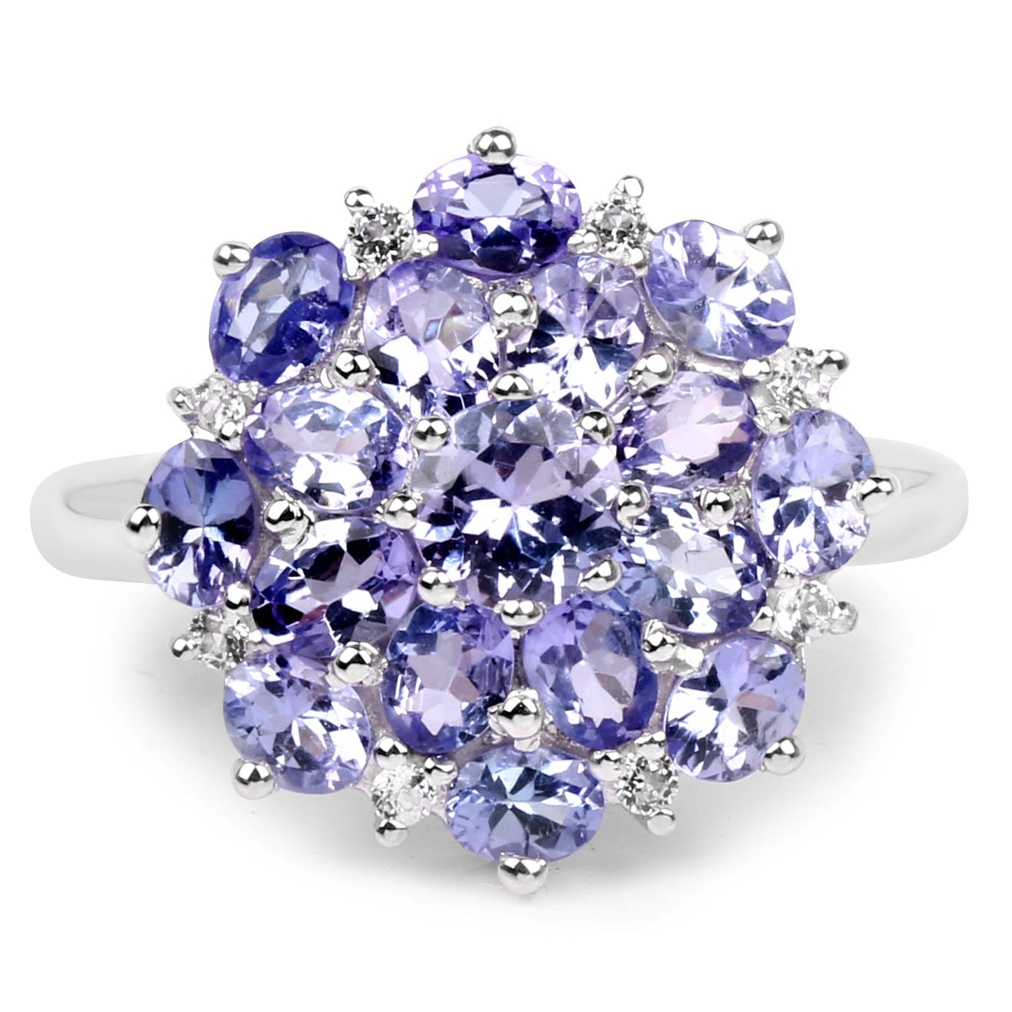 3.37 Carat Genuine Tanzanite and White Topaz Sterling Silver Ring